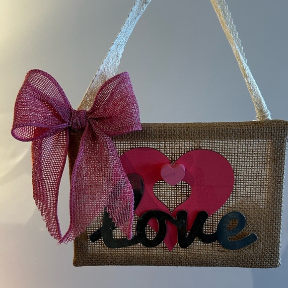 2/$25 Handmade Rustic Heart Home Decor Burlap Canvas Tier Tray Display Farmhouse - Picture 2 of 3